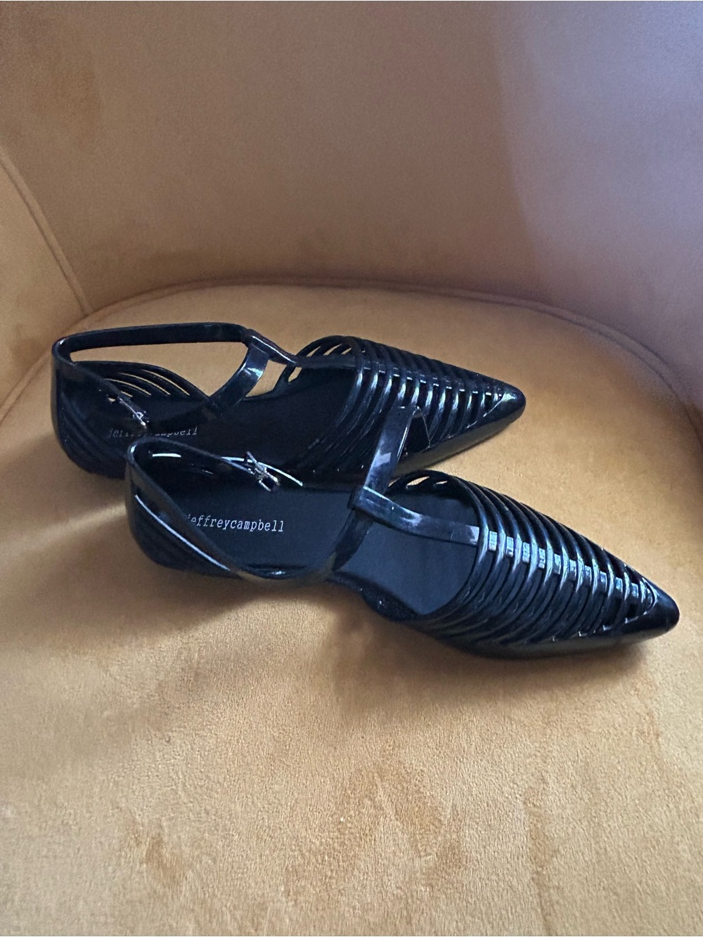 Jeffrey Campbell Black Patent Pointed Cage Flats